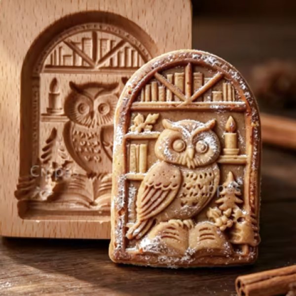 画像1: ふくろう*christmas /wood gingerbread cookie mold (1)